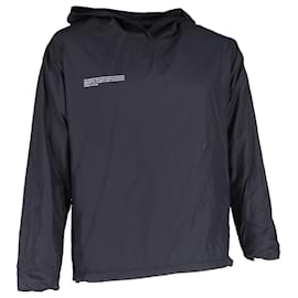 Autre Marque-Pangaia Logo Print Hooded Windbreaker Jacket in Black Nylon-Black