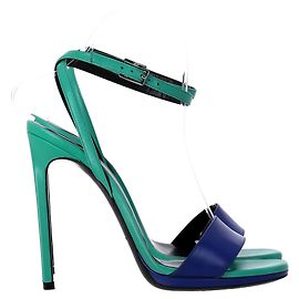 Sandálias de salto com tira no tornozelo Saint Laurent Jane em couro verde e azul Verde