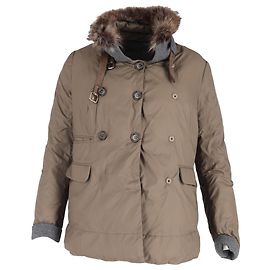 Brunello Cucinelli Fur Trim Double-Breasted Down Jacket in Brown Polyamide Brown