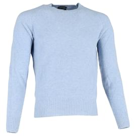Tom Ford- Tom Ford Knitted Crewneck Sweater in Blue Cashmere-Blue,Light blue