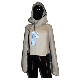 Jaqueta com capuz Rick Owens de couro creme Cru