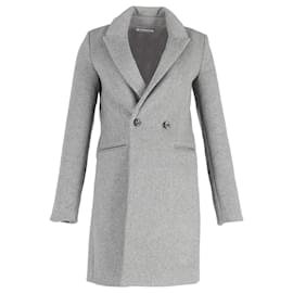 Reformation- Reformation Double-Breasted Coat with Pockets in Grey Wool-Grey
