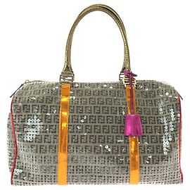 Fendi Zucchino Sequin Canvas Overnight Bag Beige