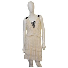 Derek Lam Ivory Silk Embroidered Ruffled Tiered Mini Dress Cream