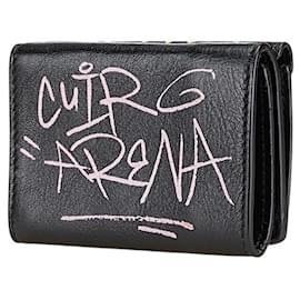 Balenciaga-Balenciaga Graffiti Mini Wallet Leather Black-Black