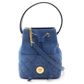 Versace-Versace Medusa Denim Leather 2WAY Handbag-Blue