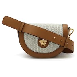 Versace-Versace Medusa Raffia Leather Shoulder Bag-Brown