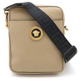 Versace-Versace Medusa Leather Shoulder Bag-Beige