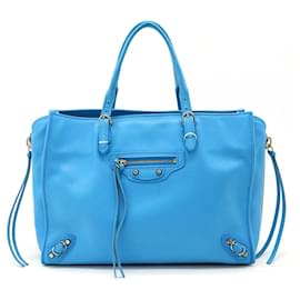 Balenciaga-Balenciaga Leather Paper A6 Zip Around Tote Bag-Blue