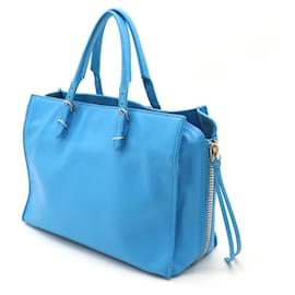 Balenciaga-Balenciaga Leather Paper A6 Zip Around Tote Bag-Blue