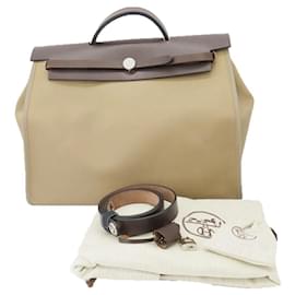 Hermès-Hermes Aile Bag Zip Canvas Leather Tote-Grey