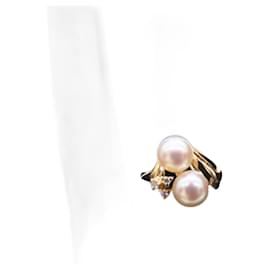Autre Marque-K18 Akoya Pearl Diamond Ring Gold-Golden