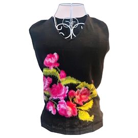 Top sem mangas Kenzo com flores em malha intarsia Preto Multicor