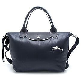 Longchamp Nylon Leather 2Way Shoulder Bag Black