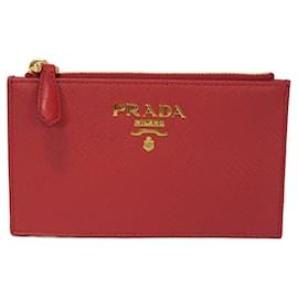 Prada-Prada Saffiano Leather Card Holder Coin Case-Red
