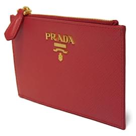 Prada-Prada Saffiano Leather Card Holder Coin Case-Red