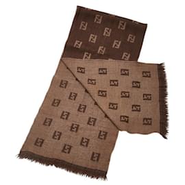Fendi-Fendi Zucca Wool Scarf Brown Beige-Other