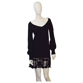 Red Valentino Black Wool Cashmere Knit Mini Dress Black