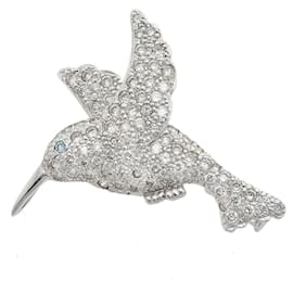 Autre Marque-K18WG K14WG Diamond Bird Motif Pendant Brooch-White