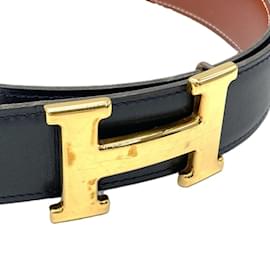 Hermès-Hermes Constance H Belt in Navy Leather-Navy blue