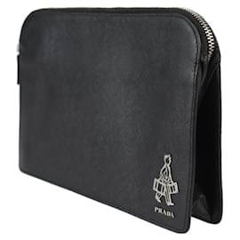 Prada-Prada Saffiano Leather Clutch Pouch-Black