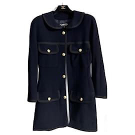Chanel-Vintage Chanel Jacket navy blue with golden CC buttons, 90’s-Black,Navy blue,Dark blue