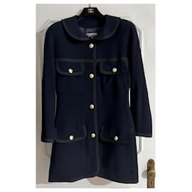 Chanel-Vintage Chanel Jacket navy blue with golden CC buttons, 90’s-Black,Navy blue,Dark blue