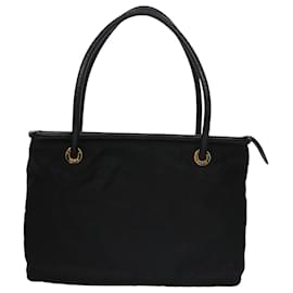 Céline-CELINE Tote Bag Nylon Black Gold Auth 105741-Black,Golden