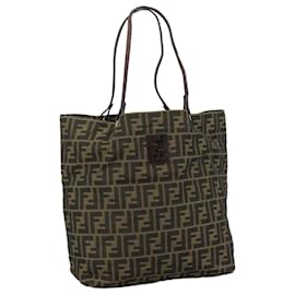 Fendi-FENDI Zucca Canvas Tote Bag Brown Black Silver Auth 107962-Brown,Black,Silvery