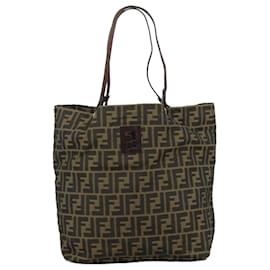 Fendi-FENDI Zucca Canvas Tote Bag Brown Black Silver Auth 107962-Brown,Black,Silvery