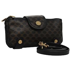 Céline-CELINE Macadam Canvas Shoulder Bag Black Brown Auth 105799A-Brown,Black