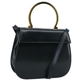 Bolsa de mão Salvatore Ferragamo em couro 2 vias preta e dourada Auth 105702 Preto Dourado