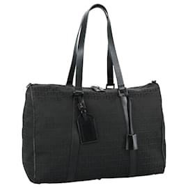Fendi-FENDI Zucchino Canvas Boston Bag Silver Black Auth 109161-Black,Silvery