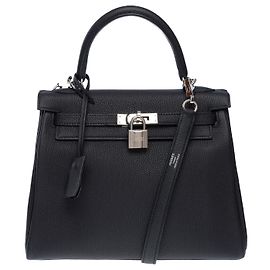 Hermès HERMES Kelly 25 Bag in Black Leather - 102379 Black