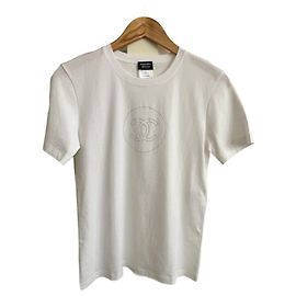 Camiseta Chanel Uniforme Branca de Algodão com Logo de Strass Branco