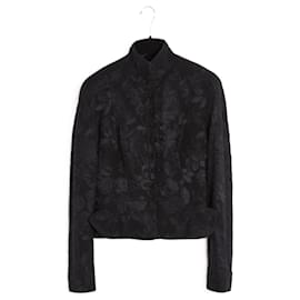 Dior-Christian Dior 1999 John Galliano Jacket FR38 Black Silk Damask Bar Jacket UK10 US8-Black