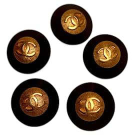 Set aus 5 seltenen Vintage-Chanel-Knöpfen in Schwarz und Gold, 22 mm Schwarz Golden