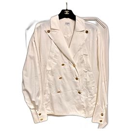 Vintage Chanel double-breasted white shirt, 38 White Cream
