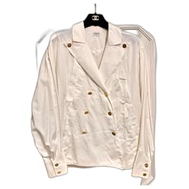Chanel-Vintage Chanel double-breasted white shirt, 38-White,Cream