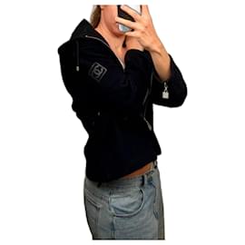 Chanel-Vintage Chanel Sport Line zip hoodie, 38 EU-Black,Dark grey,Silver hardware