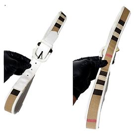 Burberry Nova Check beschichteter Canvas und Lackleder Gürtel Beige/Creme Größe: 32'' Beige Roh