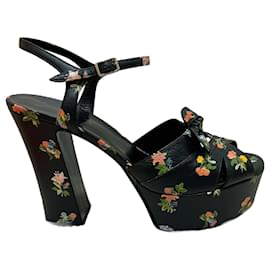 Saint Laurent-Calfskin Prairie Printed Candy 85 Platform Sandals-Black,Multiple colors