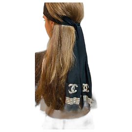 Bufanda Twilly de seda negra Chanel vintage rara Negro Plata
