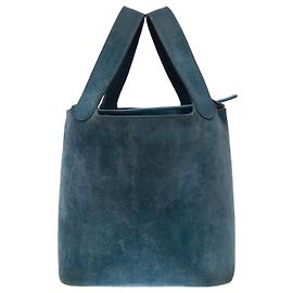 Hermès Sac HERMES Picotin en Suède Bleu - 102403 Bleu
