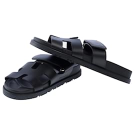 Hermès-HERMES Chypre Black Leather Shoe - 102385-Black