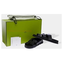 Hermès-HERMES Chypre Black Leather Shoe - 102385-Black
