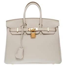 Hermès-HERMES Birkin 25 Bag in Gray Leather - 102381-Grey