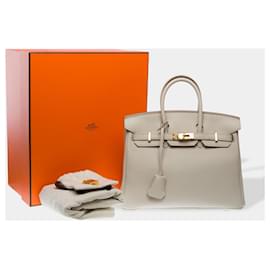 Hermès-HERMES Birkin 25 Bag in Gray Leather - 102381-Grey