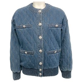 Veronica Beard Bright Blue Quilted Denim Glennon Jacket Blue
