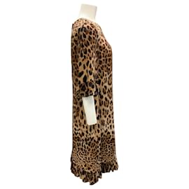 Dolce & Gabbana-Dolce & Gabbana Brown / Black Leopard Printed Ruffled Crepe Dress-Brown